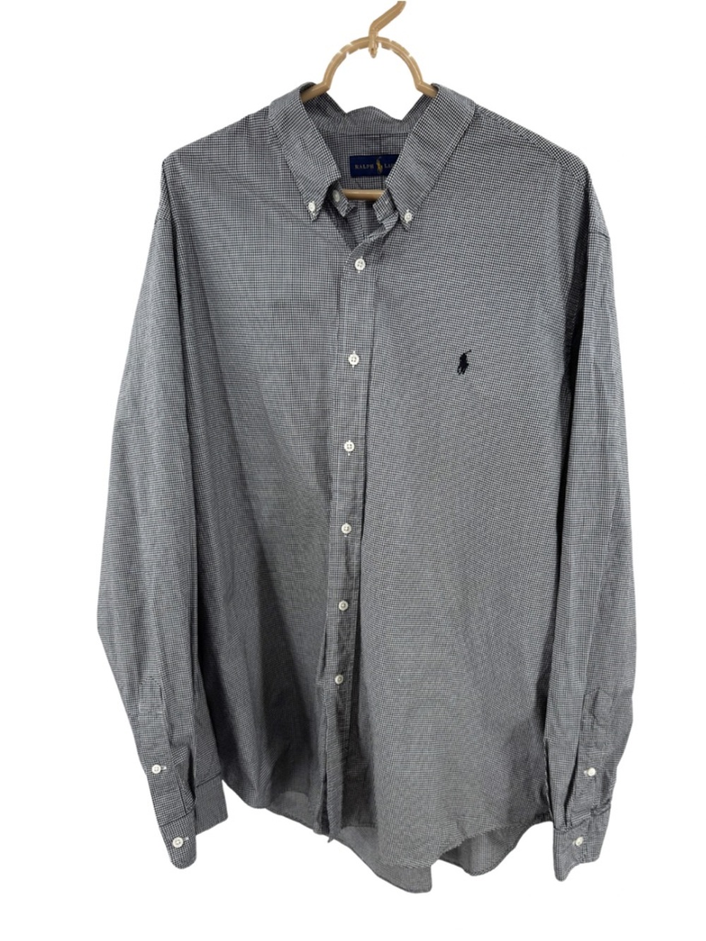Ralph Lauren Black & White Micro-Gingham Button-Down Shirt XXL preppy casual